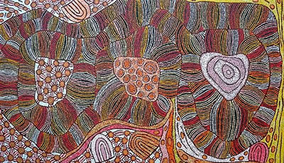 Sample artwork by Esther Bruno Nangala (Born 1981), known for bold design aboriginal art reflecting her culture of ceremonies, laws, designs - View similar artists and auction records