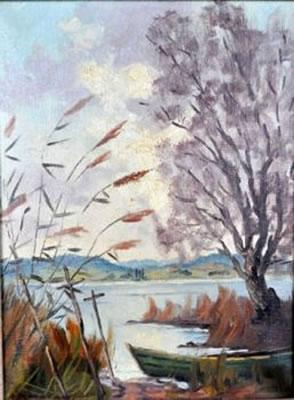 Auf der Reichenau' Blick vom Ufer mit einem Fischer- boot über das Wasser auf das Ufer bei Hegne by Johannes Kindorf - Auction record, sale price, and art valuation. Compare with similar artists and explore comparable artworks.