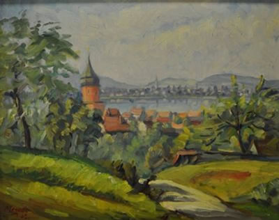 'Markelfingen' Blick vom Hügel über den Kirchturm und den See bis nach Radolfzell by Friedrich Mengele - Auction record, sale price, and art valuation. Compare with similar artists and explore comparable artworks.