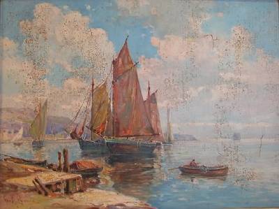 Harbor Scene with Sailboat