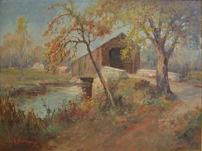 Autumn Landscape with Covered Bridge