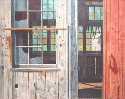 Sample artwork by R John Foster (1908 - 1989), known for modernist urban landscapes, abstract cubist painting - View similar artists and auction records