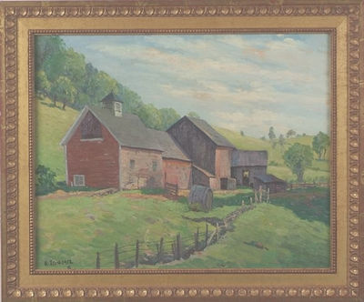 Barnyard Landscape by George Stimmel - Auction record, sale price, and art valuation. Compare with similar artists and explore comparable artworks.