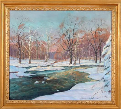 Winter landscape with river by Wilmer Siegfried Richter - Auction record, sale price, and art valuation. Compare with similar artists and explore comparable artworks.