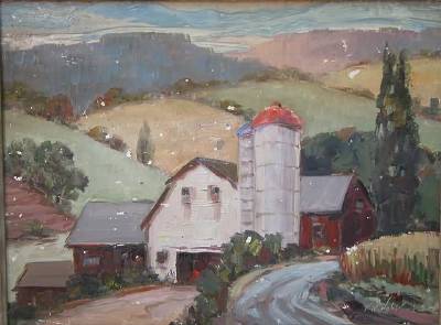 Farm Buildings with Rolling Hills