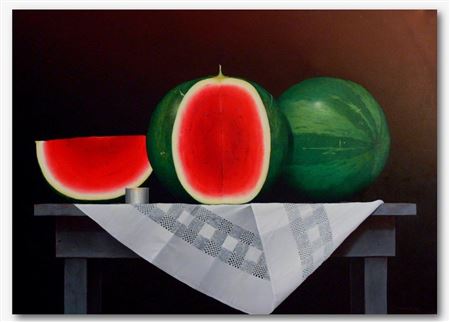 Sandias con Mantel Blanco