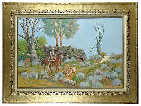 Cowboy herding a steer
