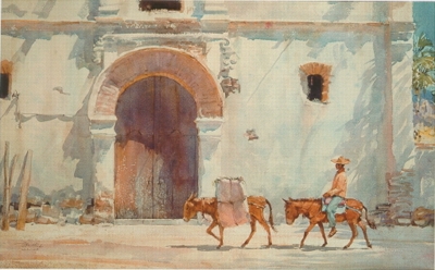 Sample artwork by Thomas Hill (1925 - 2021), known for hispanic genre, indian, buildings - View similar artists and auction records
