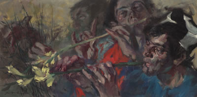 Jóvenes jugando con flores