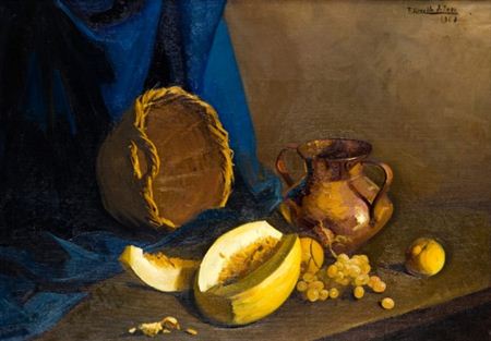 Naturaleza muerta con cesto y melón