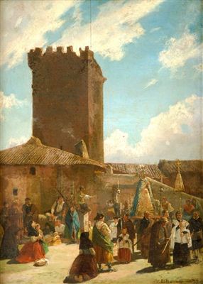 Sample artwork by Valeriano Dominguez Becquer (1834 - 1870), known for costumbrista painting, scenes of spanish types, costumes, and customs - View similar artists and auction records