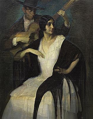Gitana sentada y guitarrista