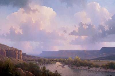 Sample artwork by Michael Stack (Born 1947), known for landscape, skies, nocturne, figure - View similar artists and auction records