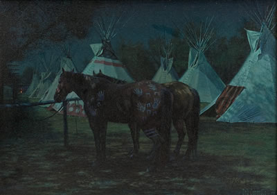 RELAY HORSES IN CAMP, CROW FAIR