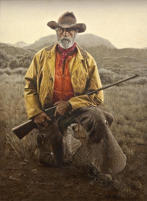 Old Time Hunting Guide, Jim Mountain, Wapiti, Wyoming by James Bama - Auction record, sale price, and art valuation. Compare with similar artists and explore comparable artworks.