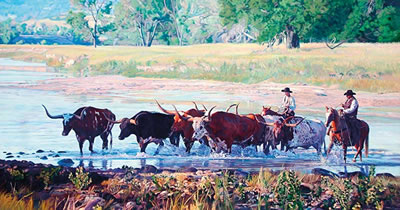 Crossing the Brazos by Wayne Justus - Auction record, sale price, and art valuation. Compare with similar artists and explore comparable artworks.