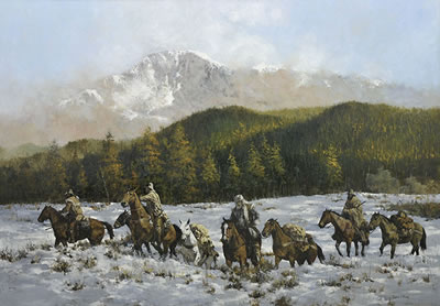 Sample artwork by Richard D Thomas (1939 - 2019), known for cowboy-indian genre and landscape painting - View similar artists and auction records