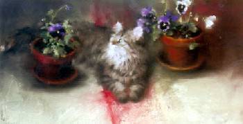 Lydia with Pots of Pansies