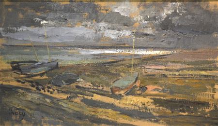 'Approaching storm', beached sailing boats by John Livesey - Auction record, sale price, and art valuation. Compare with similar artists and explore comparable artworks.