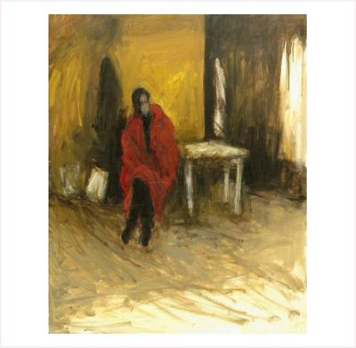 FEMME EN ROUGE DANS L'ATELIER