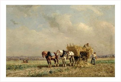 Chevaux et charette de foin
