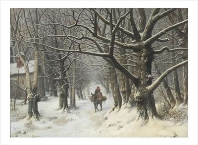 Promenade de l'âne dans un bois enneigé
