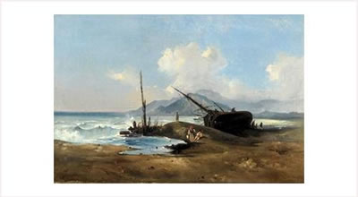 Voilier échoué sur la côté à Naples