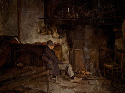 Anciano junto a la chimenea