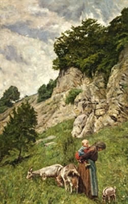 Paisaje con anciana y niño