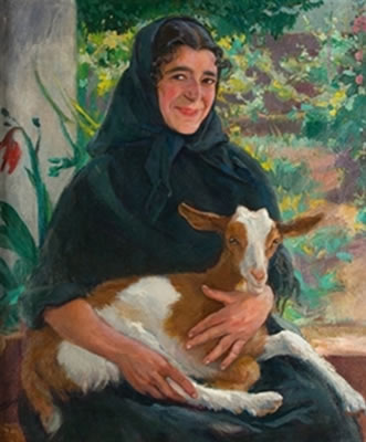"Aldeana con cabra"
