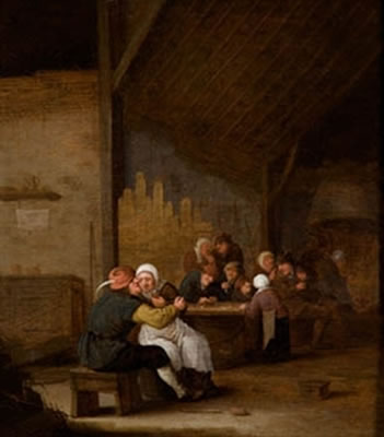 Interior de taberna con campesinos