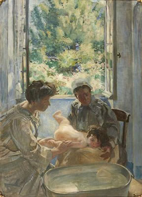 LE BÉBÉ AU BAIN by Lucien J Simon - Auction record, sale price, and art valuation. Compare with similar artists and explore comparable artworks.