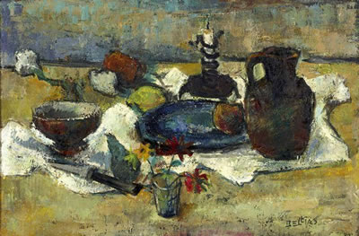 Nature-morte au bougeoir et pichet