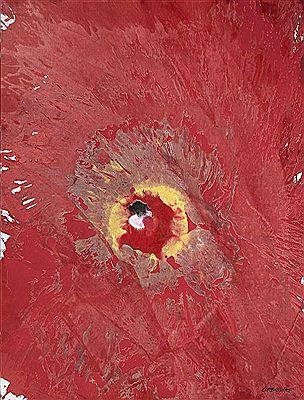 Composition abstraite sur fond rouge