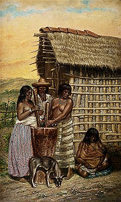INDIOS PISANDO MAIZ