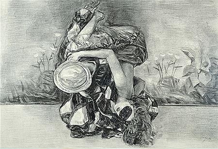 Sample artwork by Guillermo Roux (1929 - 2021), known for surrealist paintings in various mediums including drawings, watercolors, tempera, and collages. - View similar artists and auction records