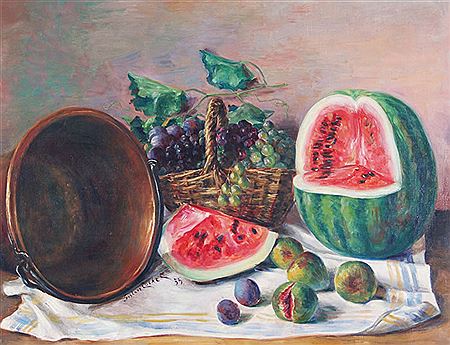 "SANDIA Y CANASTA CON UVAS"
