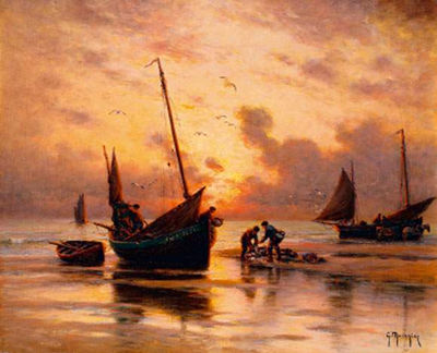Pêcheurs sur la gréve, soir d'été