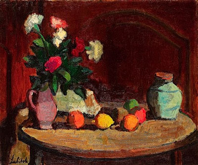 NATURE MORTE AUX FLEURS ET FRUITS SUR UNE TABLE