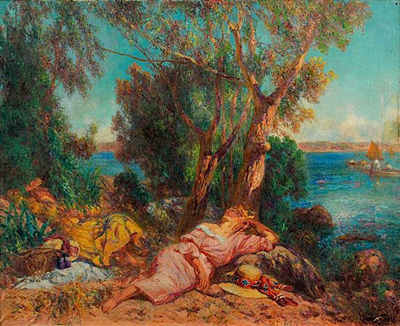 FEMMES ALANGUIES SUR UN RIVAGE MEDITERRANEEN by Laurent Gsell - Auction record, sale price, and art valuation. Compare with similar artists and explore comparable artworks.