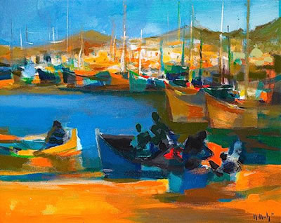 LE PORT GREC (SOLEIL COUCHANT) "LE PIREE", 1978 by Marcel Mouly - Auction record, sale price, and art valuation. Compare with similar artists and explore comparable artworks.