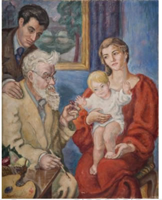 PORTRAIT DE MAXIMILIEN LUCE ENTOURE DE SON FILS FREDERIC, SA BELLE-FILLE ET SON PETIT-FILS, 1933
