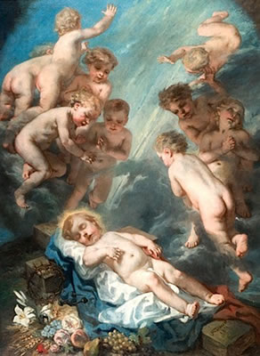 Le Christ enfant avec les instruments de la Passion dans une nuée d'angelots