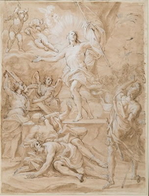 Recto : La Résurrection du Christ ; Verso : Etudes pour une autre Résurrection du Christ, l'apothéose d'un saint, et diverses études de figures