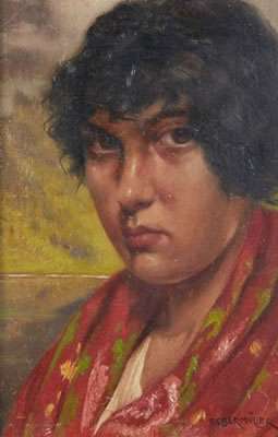 Portrait de femme au châle rouge