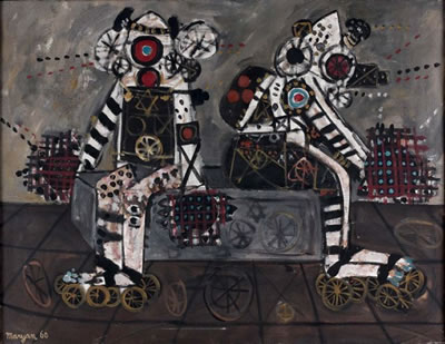 DEUX PERSONNAGES-SERIE DES ROULETTES by Pinchas Burnstein Maryan - Auction record, sale price, and art valuation. Compare with similar artists and explore comparable artworks.