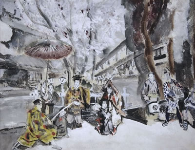 Scène japonaise avec samouraïs