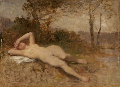Nu allongé dans un paysage