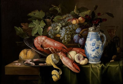 Composition à la corbeille de fruits, au homard et à la bouteille en faïence de Delft by Alexander Coosemans - Auction record, sale price, and art valuation. Compare with similar artists and explore comparable artworks.