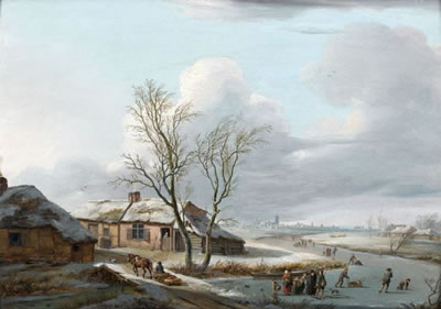 Paysage d'hiver avec patineurs